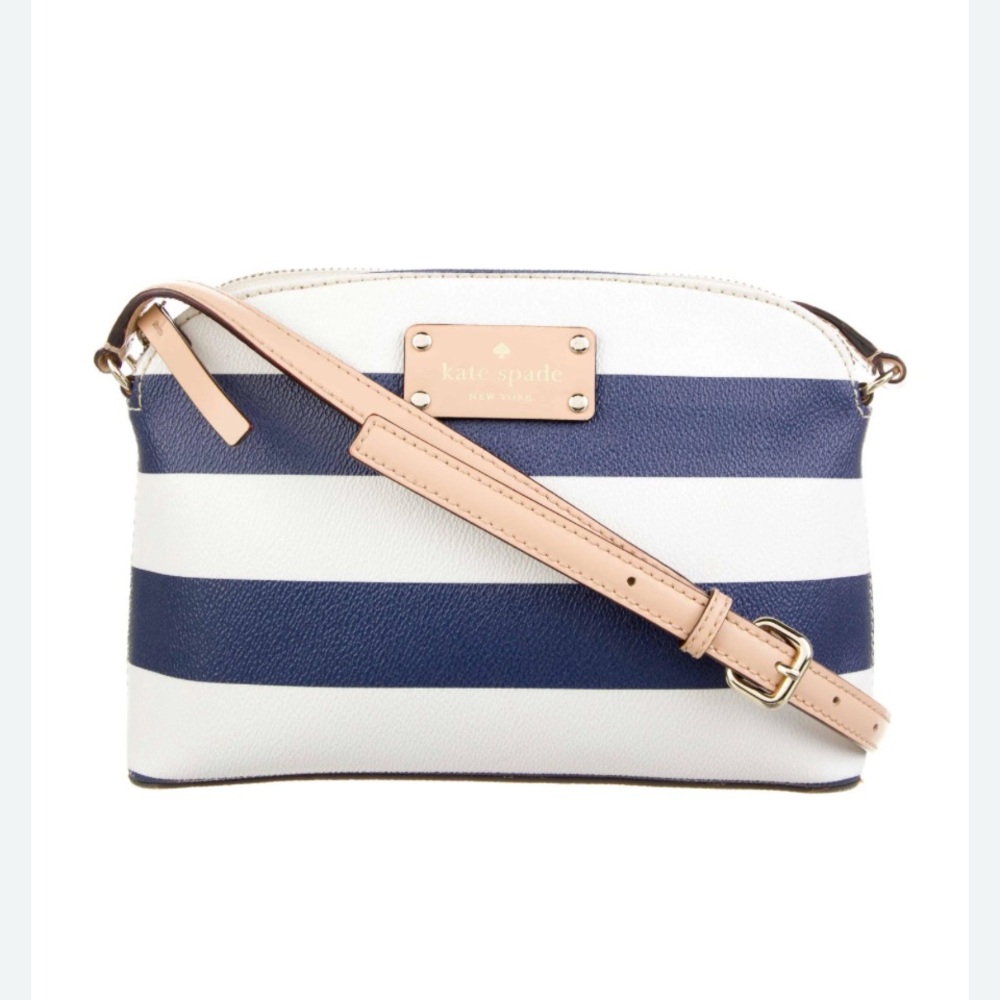 Kate Spade Blue and White Striped Crossbody Bag